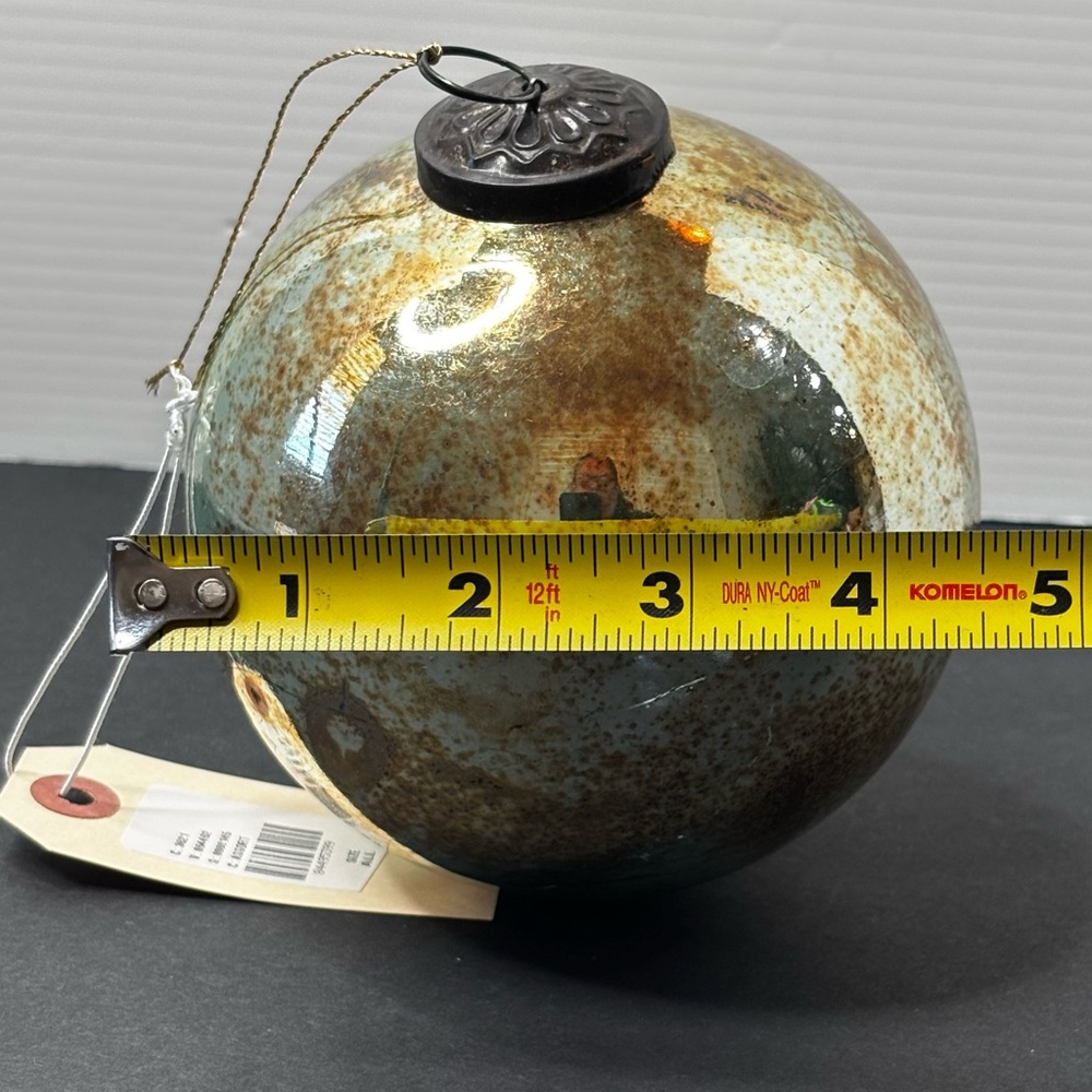 NWT Anthropologie/Terrain Aged Turquoise Glass Globe Xmas Ornament 4.75” - Picture 7 of 9